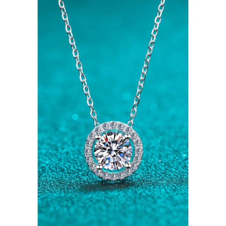 1 Carat Moissanite Round Pendant Chain Necklace