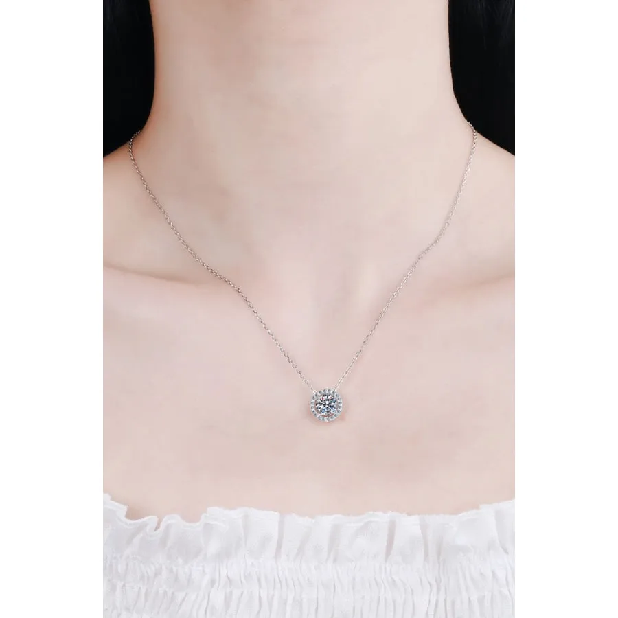 1 Carat Moissanite Round Pendant Chain Necklace