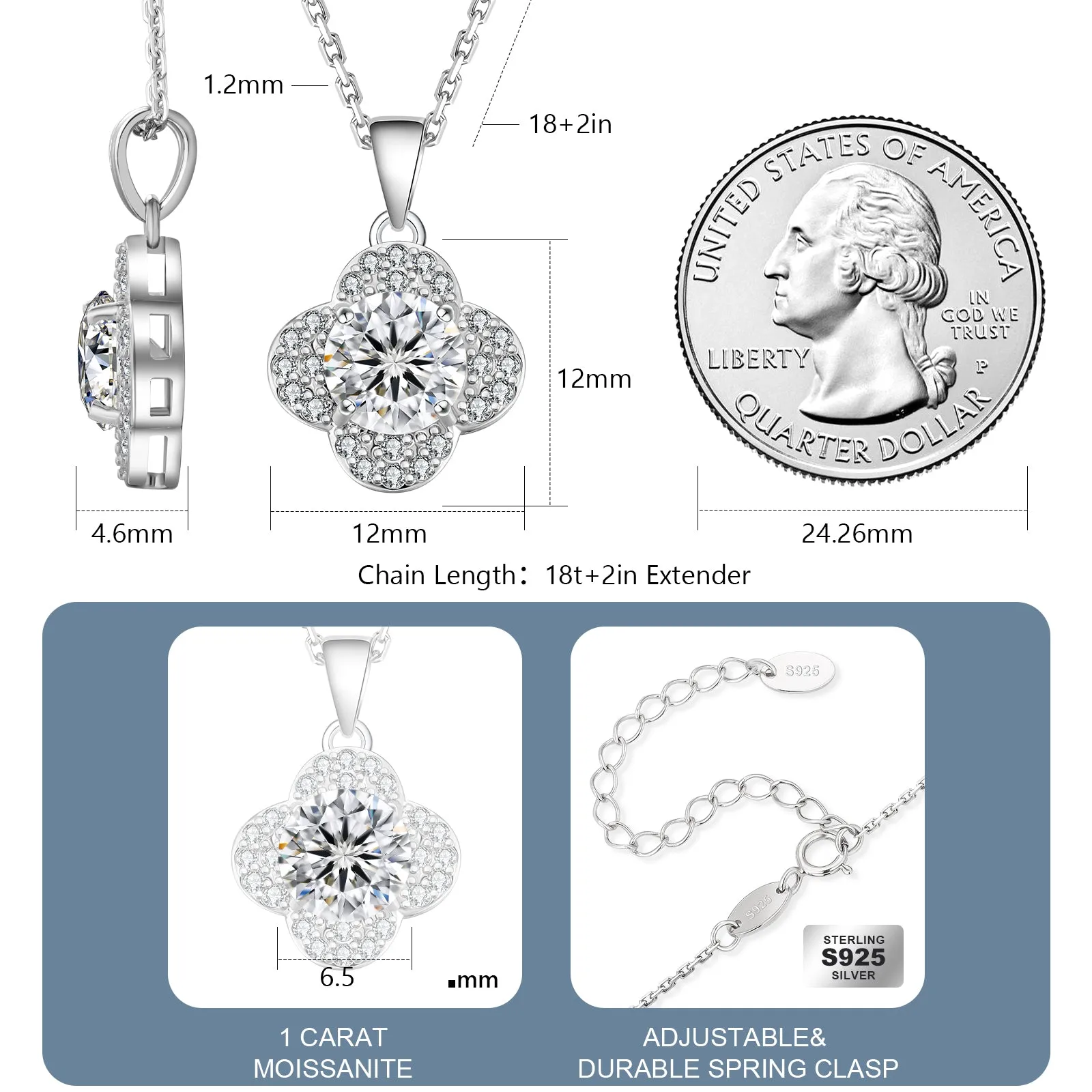 1.00 Carats VVS1 Moissanite Pendant Necklace for Women 0397 KRKC