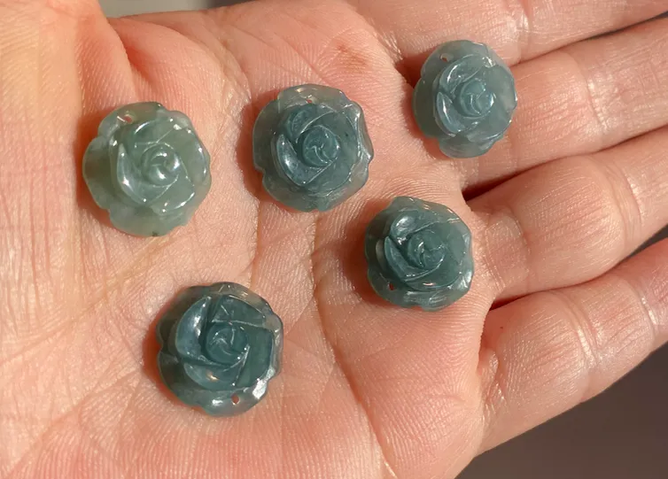 100% Natural blue gray green  Guatemala jadeite Jade flower pendant group BH61