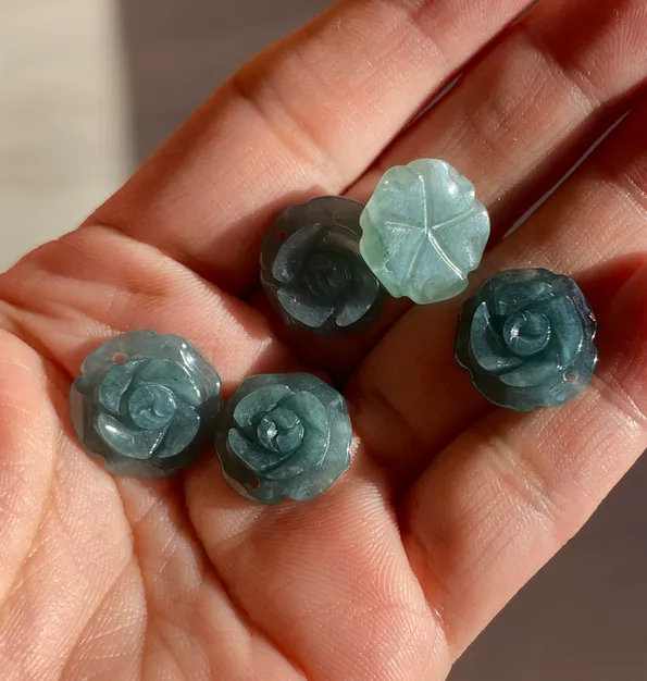 100% Natural blue gray green  Guatemala jadeite Jade flower pendant group BH61