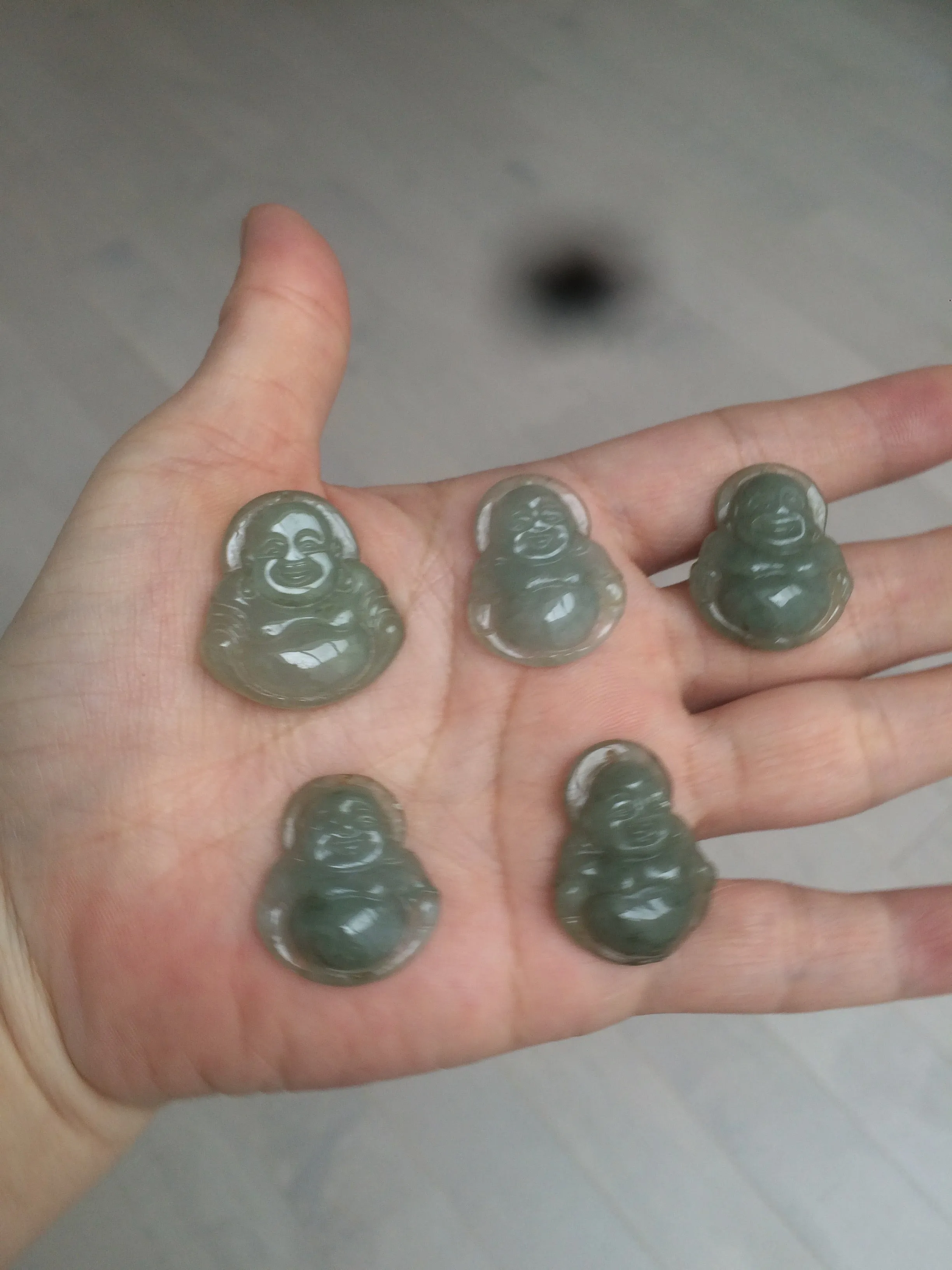 100% Natural type A dark green/gray happy buddha jadeite Jade pendant necklace group BG8