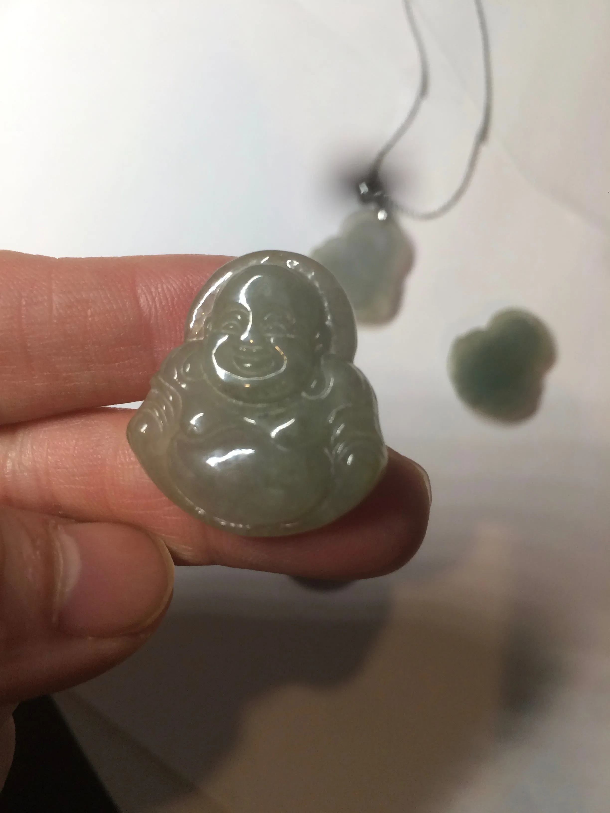 100% Natural type A dark green/gray happy buddha jadeite Jade pendant necklace group BG8