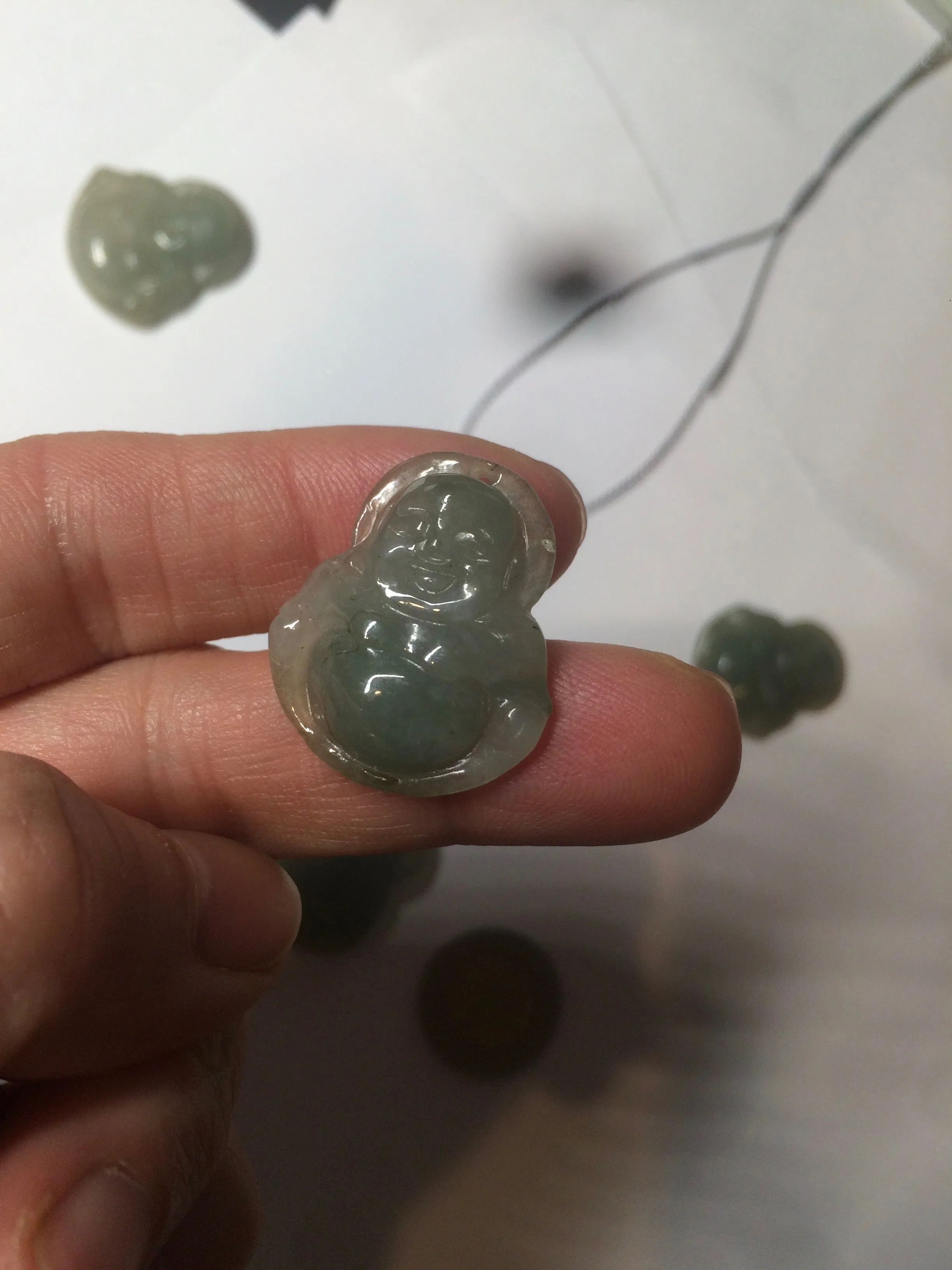 100% Natural type A dark green/gray happy buddha jadeite Jade pendant necklace group BG8