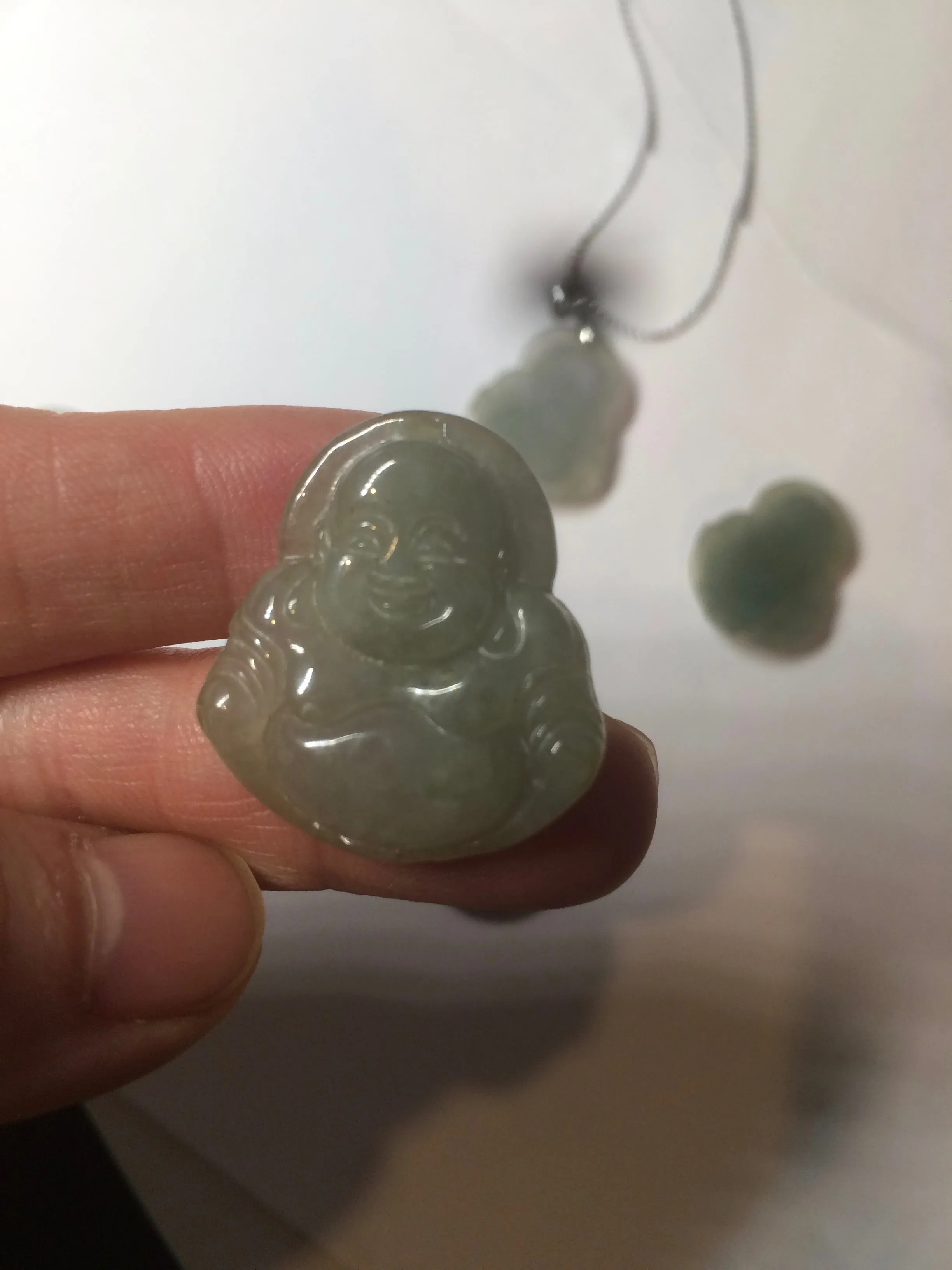 100% Natural type A dark green/gray happy buddha jadeite Jade pendant necklace group BG8