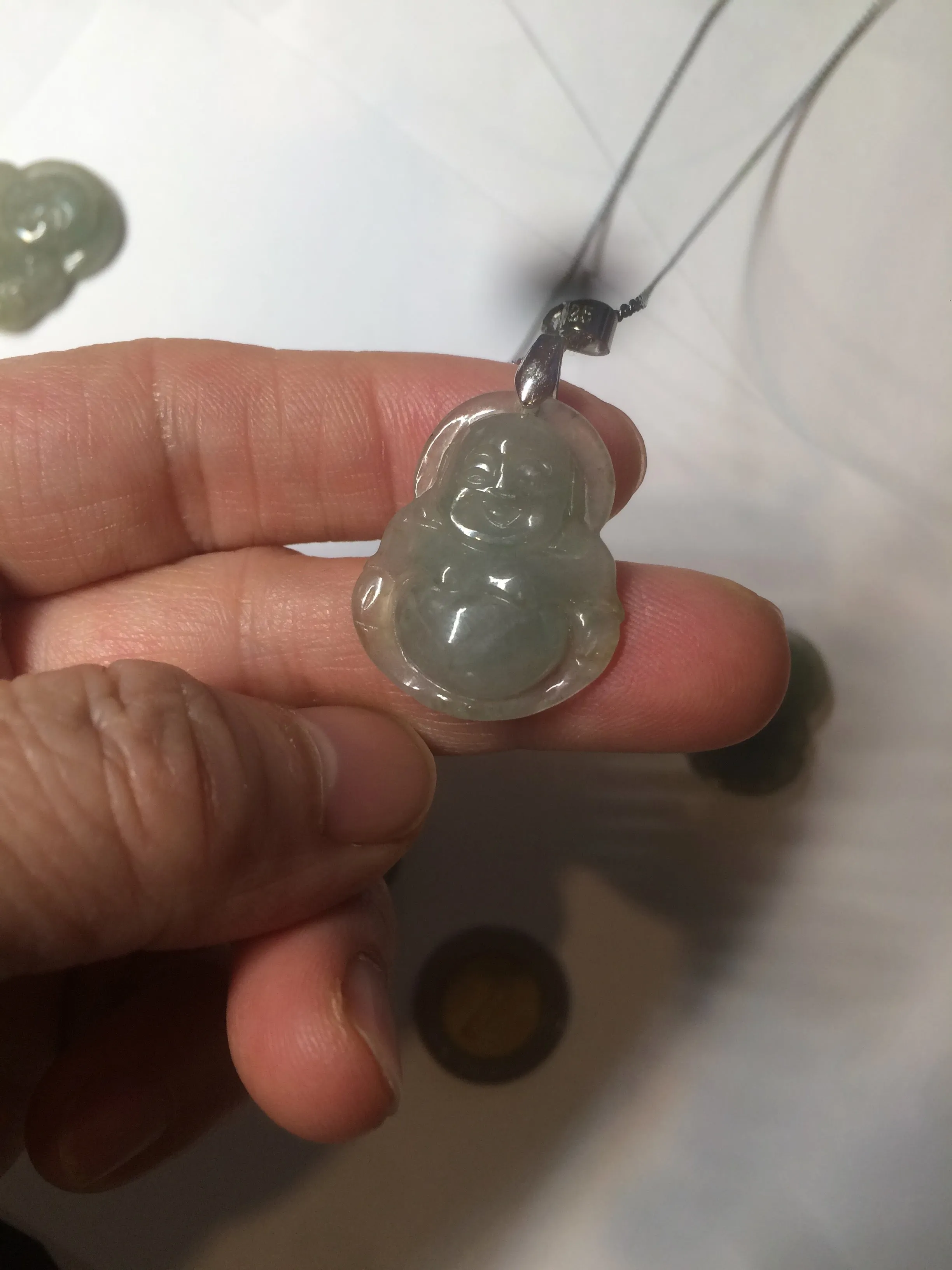 100% Natural type A dark green/gray happy buddha jadeite Jade pendant necklace group BG8