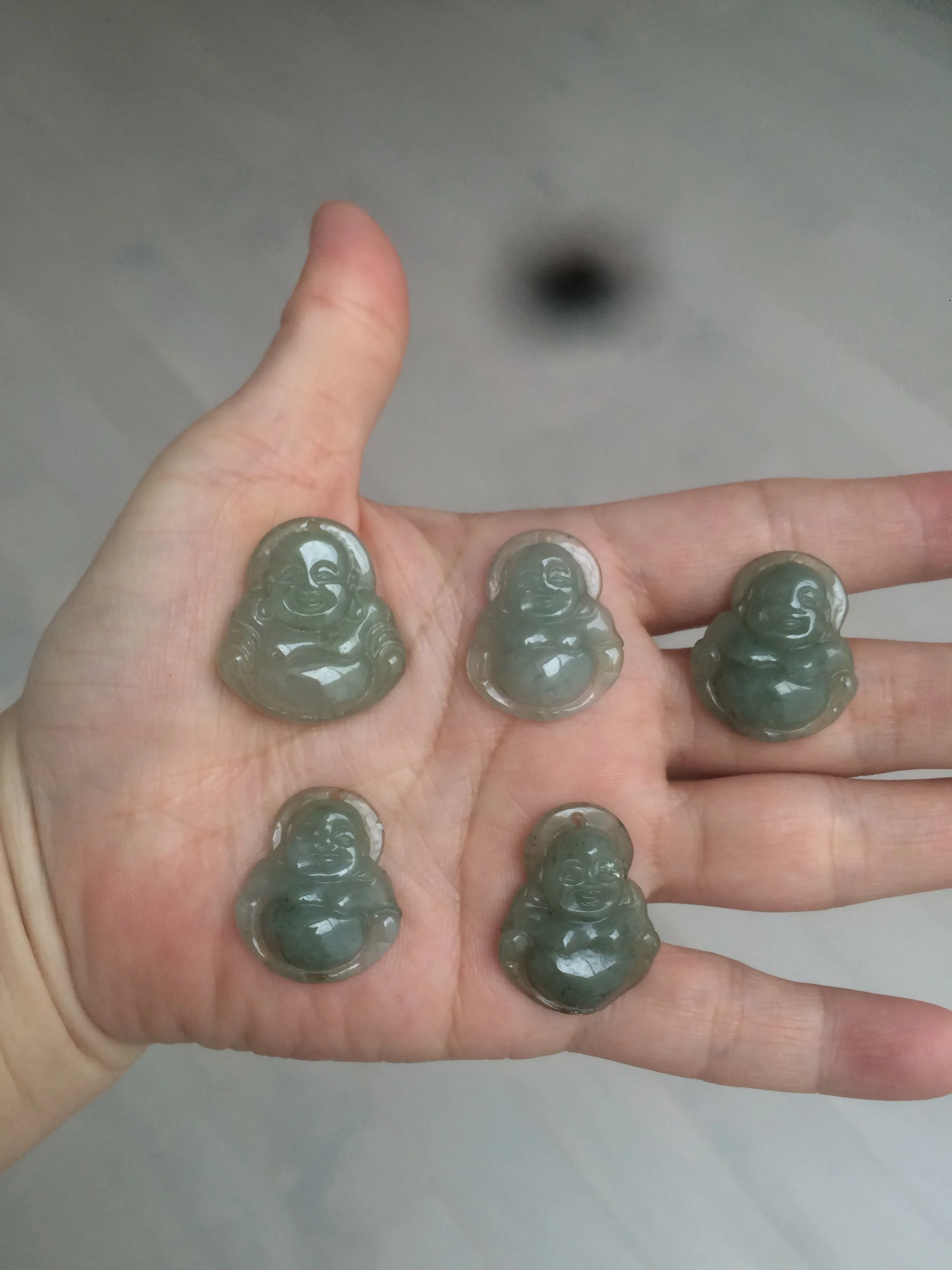 100% Natural type A dark green/gray happy buddha jadeite Jade pendant necklace group BG8