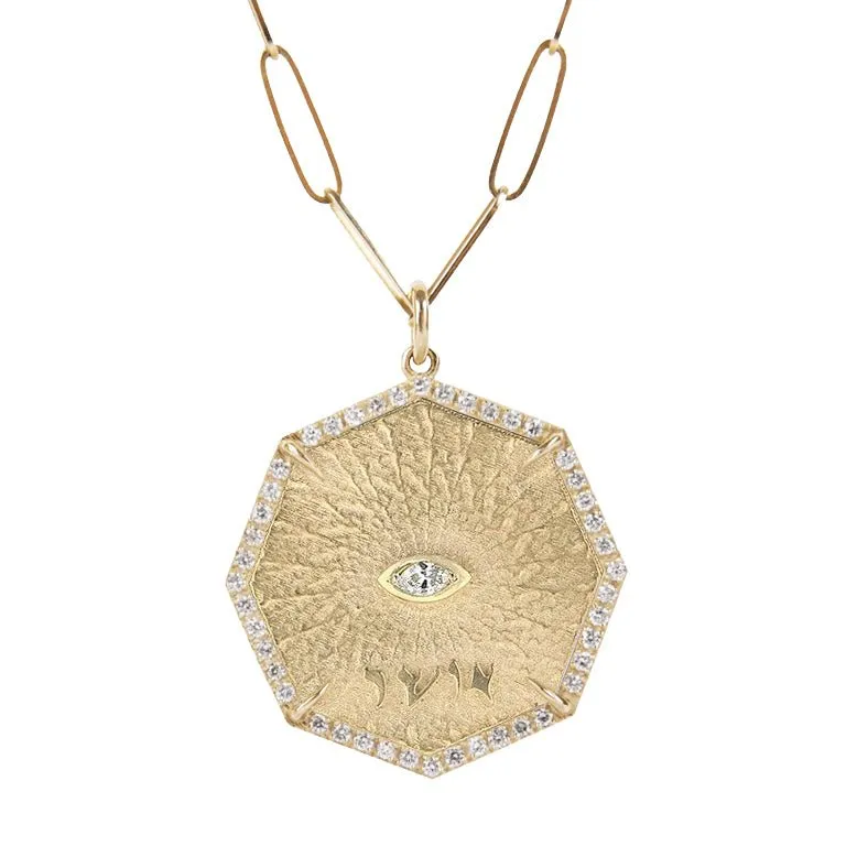 10K Gold Octagon Bliss Pendant with Pave Diamond Border