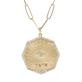 10K Gold Octagon Bliss Pendant with Pave Diamond Border