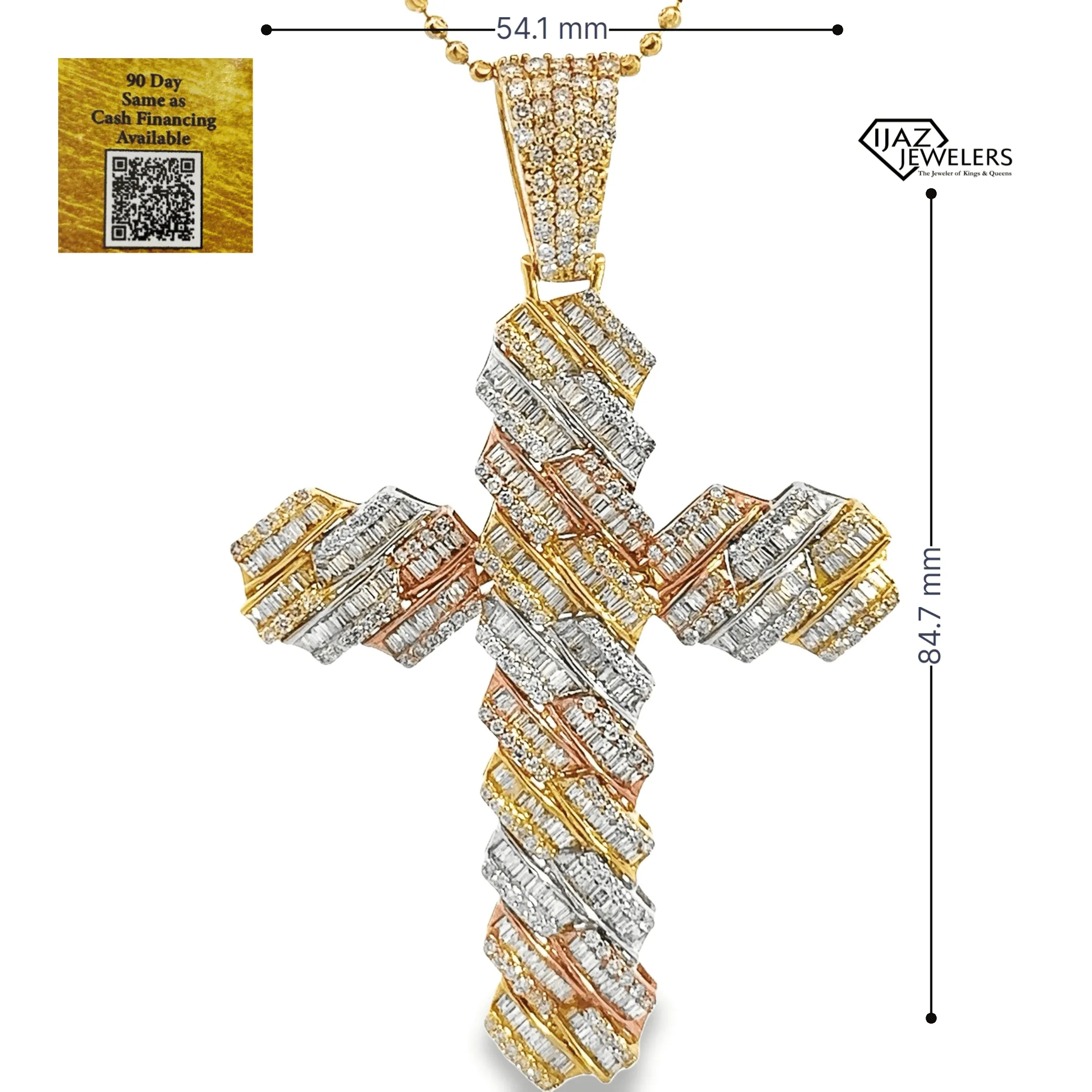 10K Gold Three Tone 5.95 CTW Diamond Cuban Cross