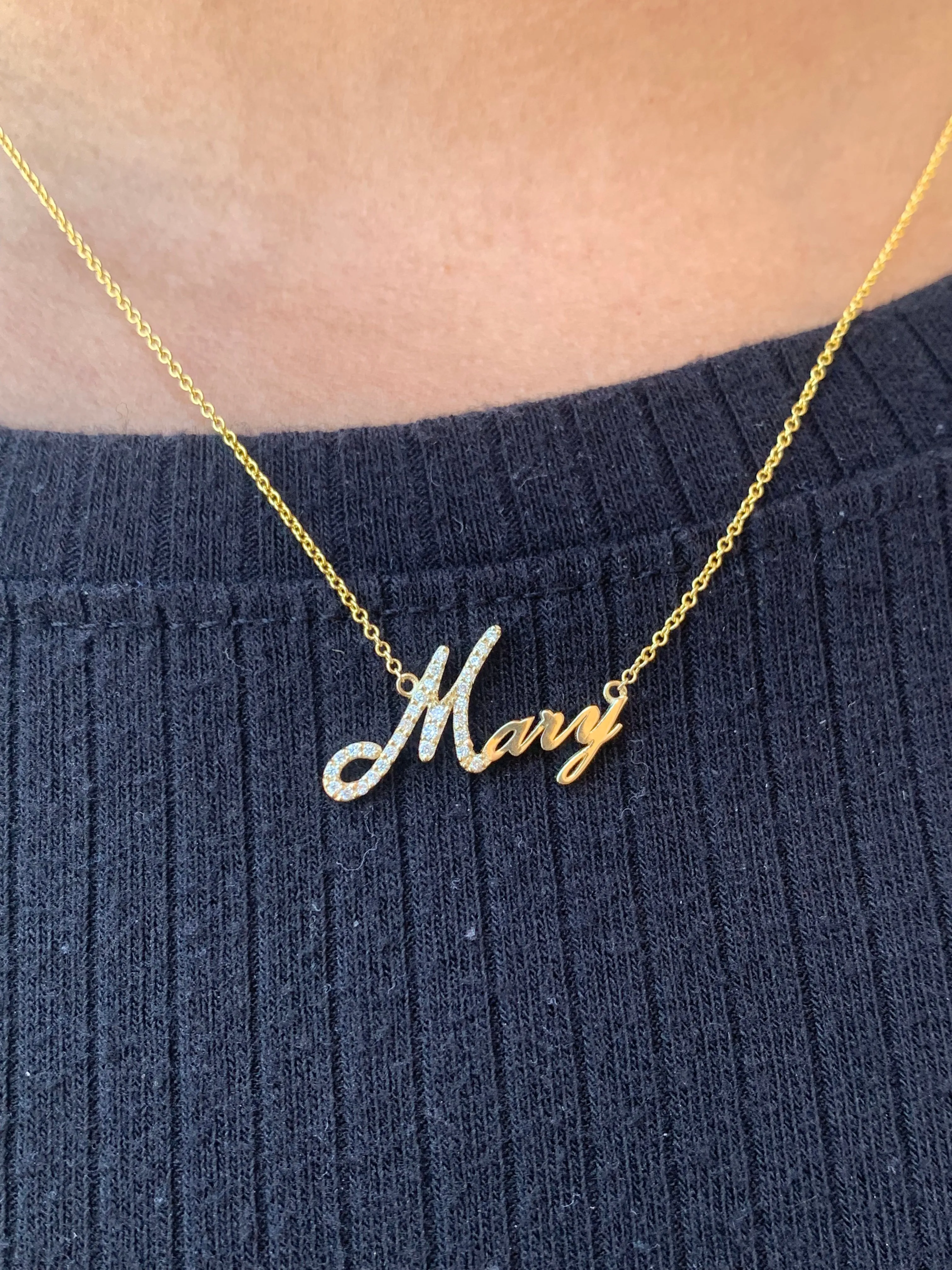 14K Custom Diamond Italicized Cursive Name Necklace