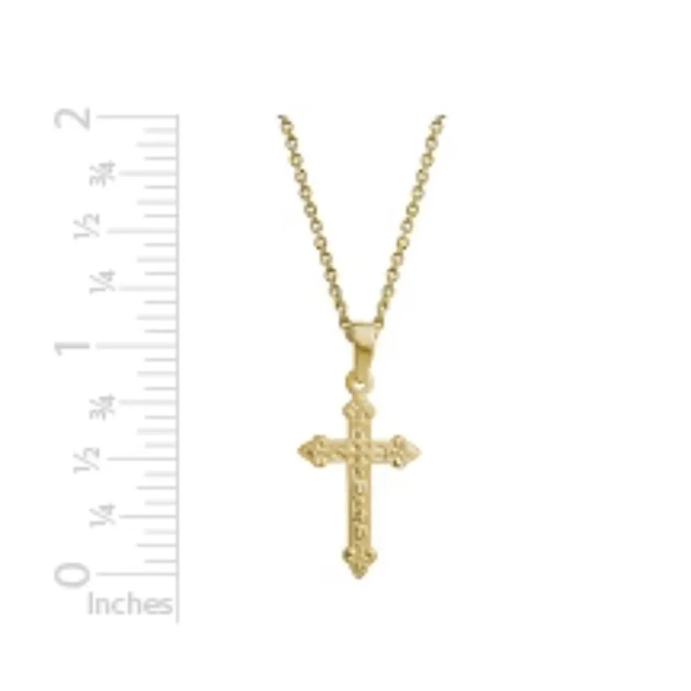 14k Gold Embossed Cross Pendant Necklace