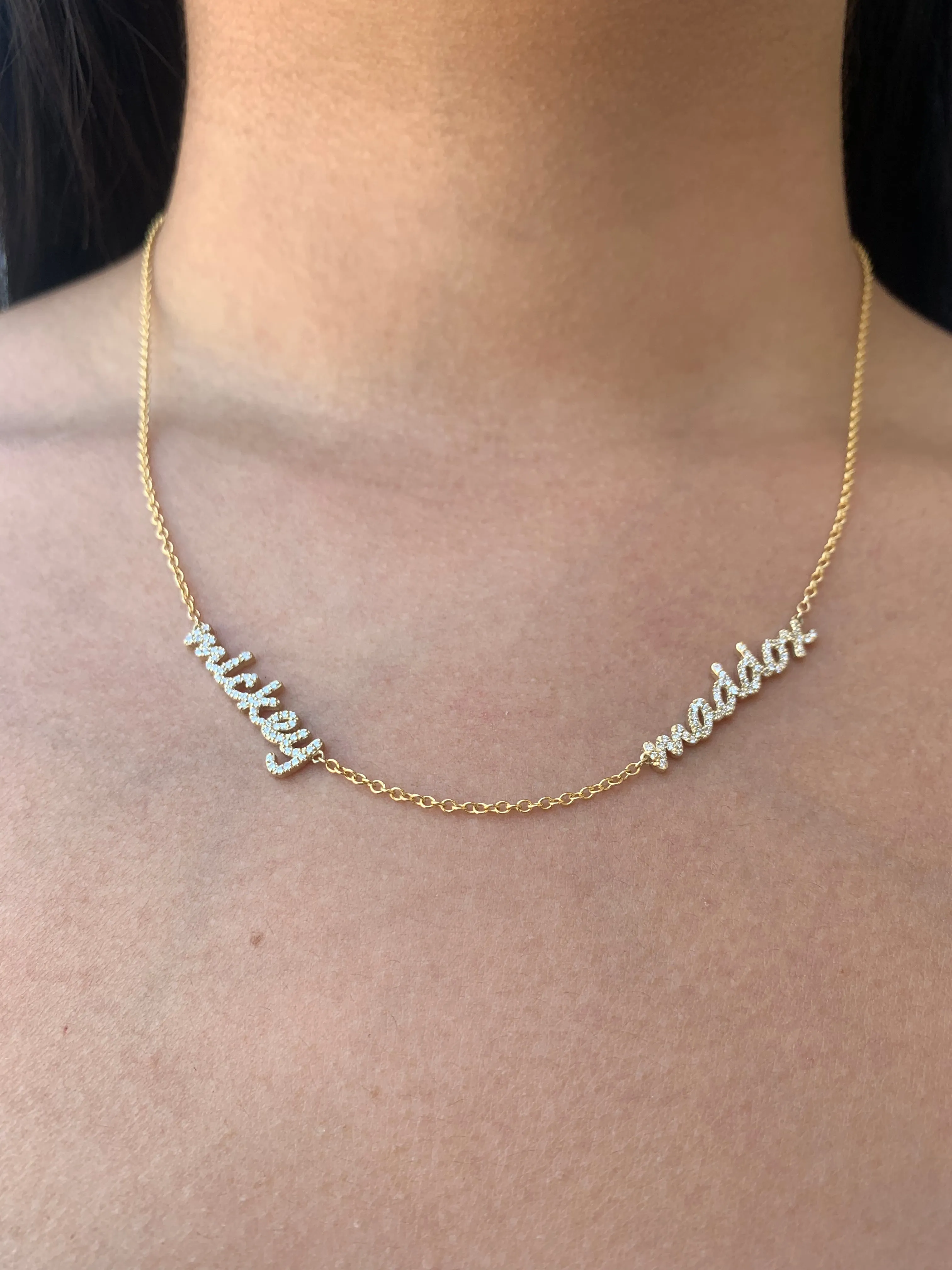 14k Gold Two Kid Names Diamond Necklace