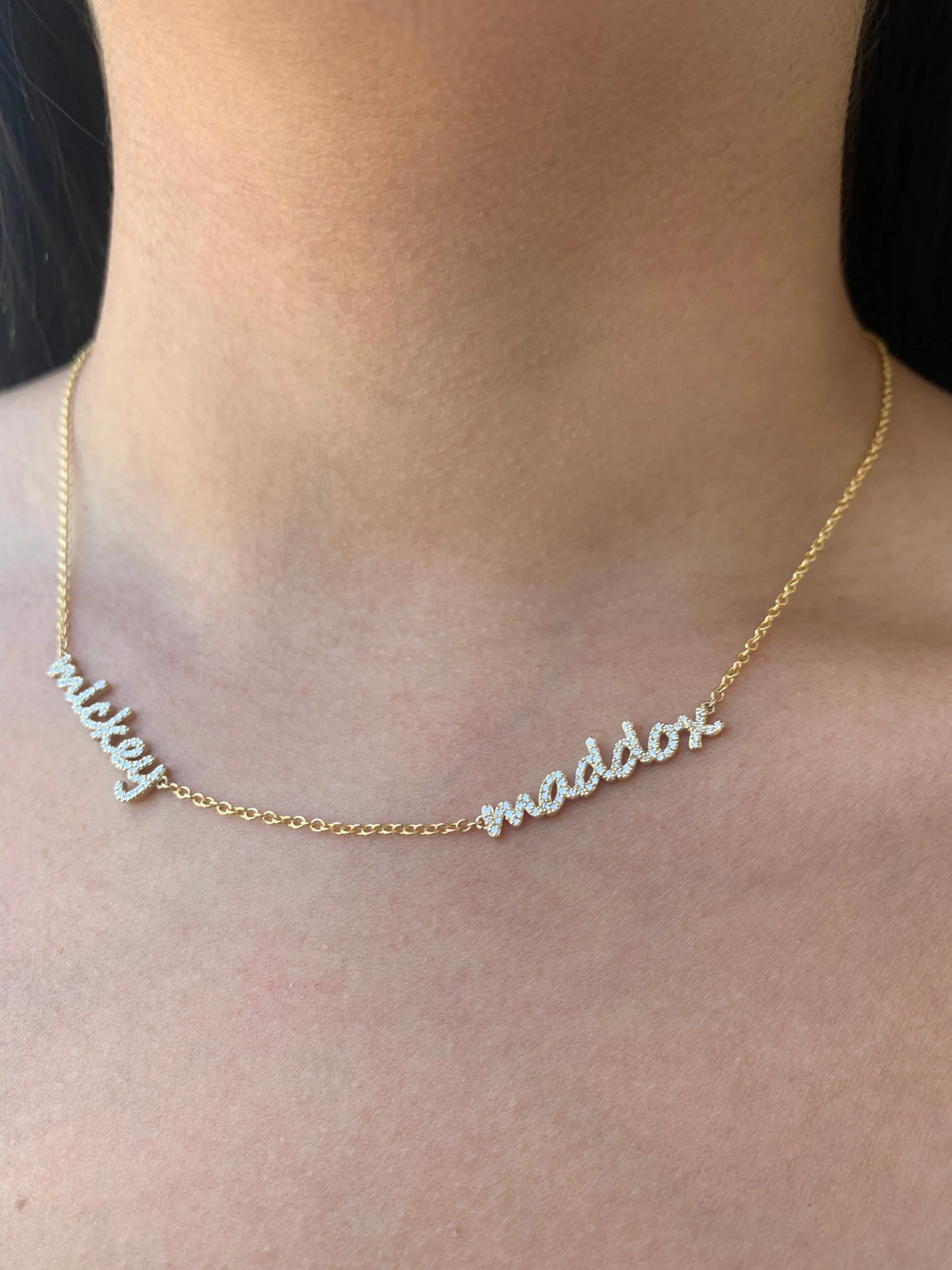 14k Gold Two Kid Names Diamond Necklace