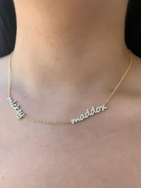 14k Gold Two Kid Names Diamond Necklace