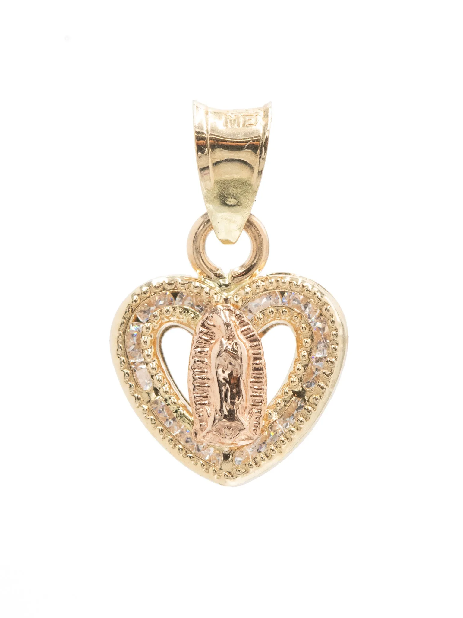 14K Mini Three-Tone Virgencita Heart Pendant