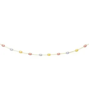 14k Tri-Color Gold Necklace with Fancy Textured Pebble Stations, size 17''