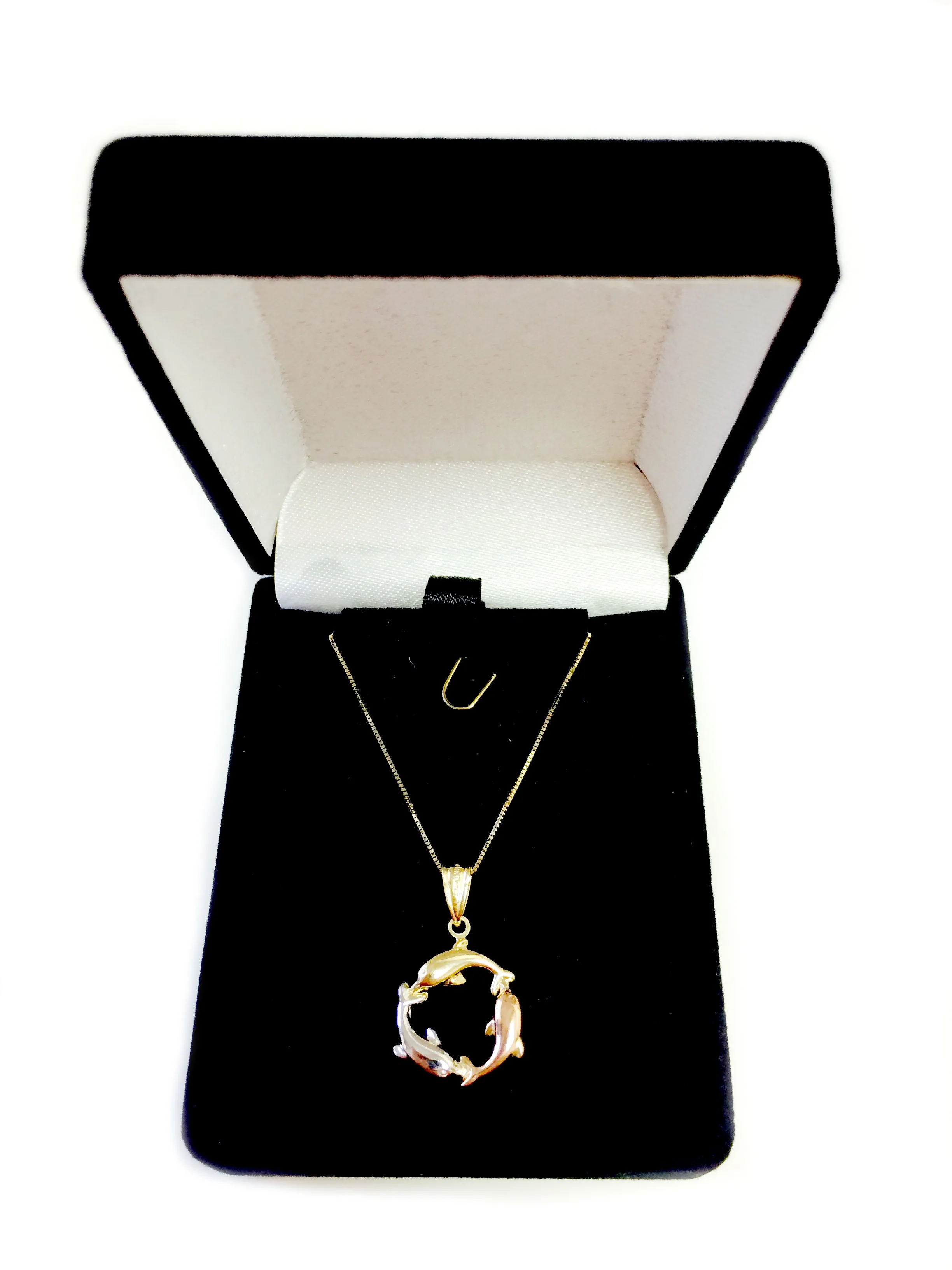 14k Tricolor Rose Gold Three Circling Dolphins Pendant Necklace, 18"