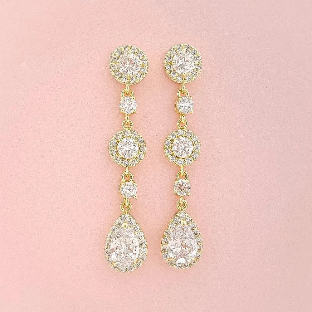 14K Yellow Gold Drop Earrings for Weddings-Reagan