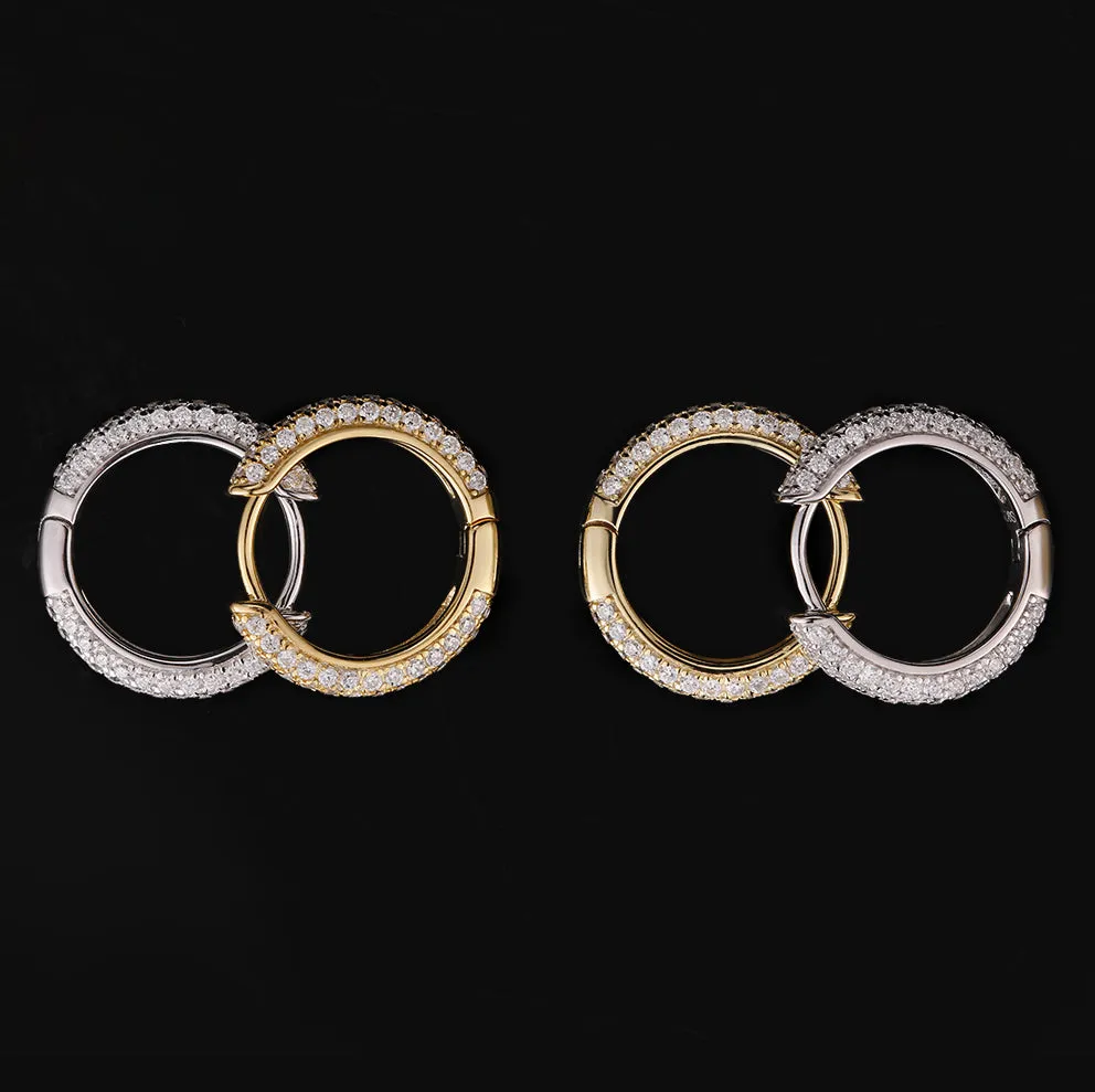 15mm 14K Gold/White Gold Sterling Silver Diamond Round Hoop Mens Earrings