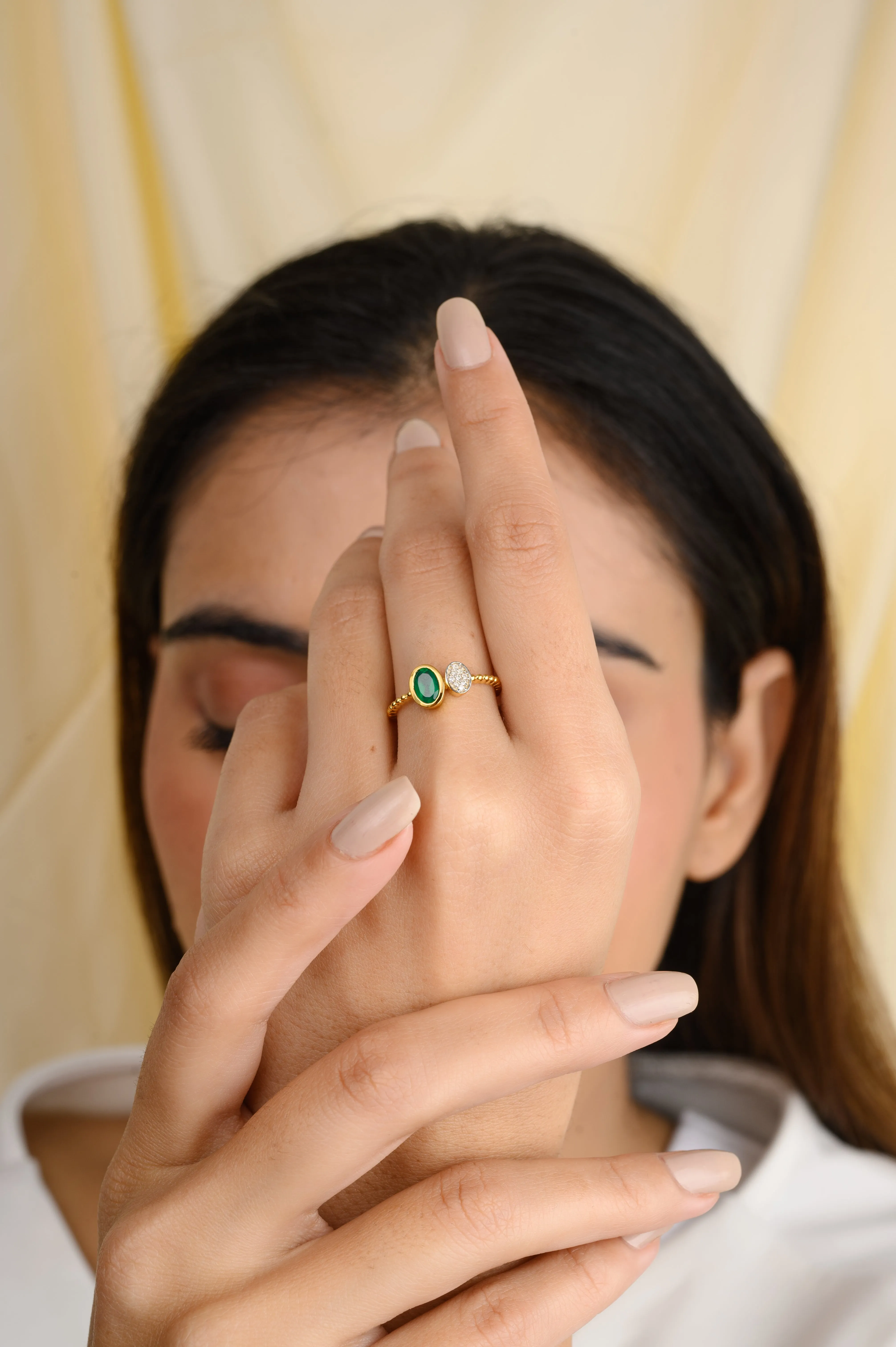 18K Gold Emerald & Diamond Open Ring