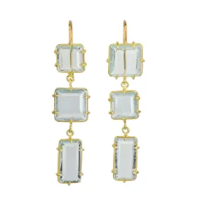 18K Gold Multi Prong-Set Light Blue Topaz Triple Drop Earrings