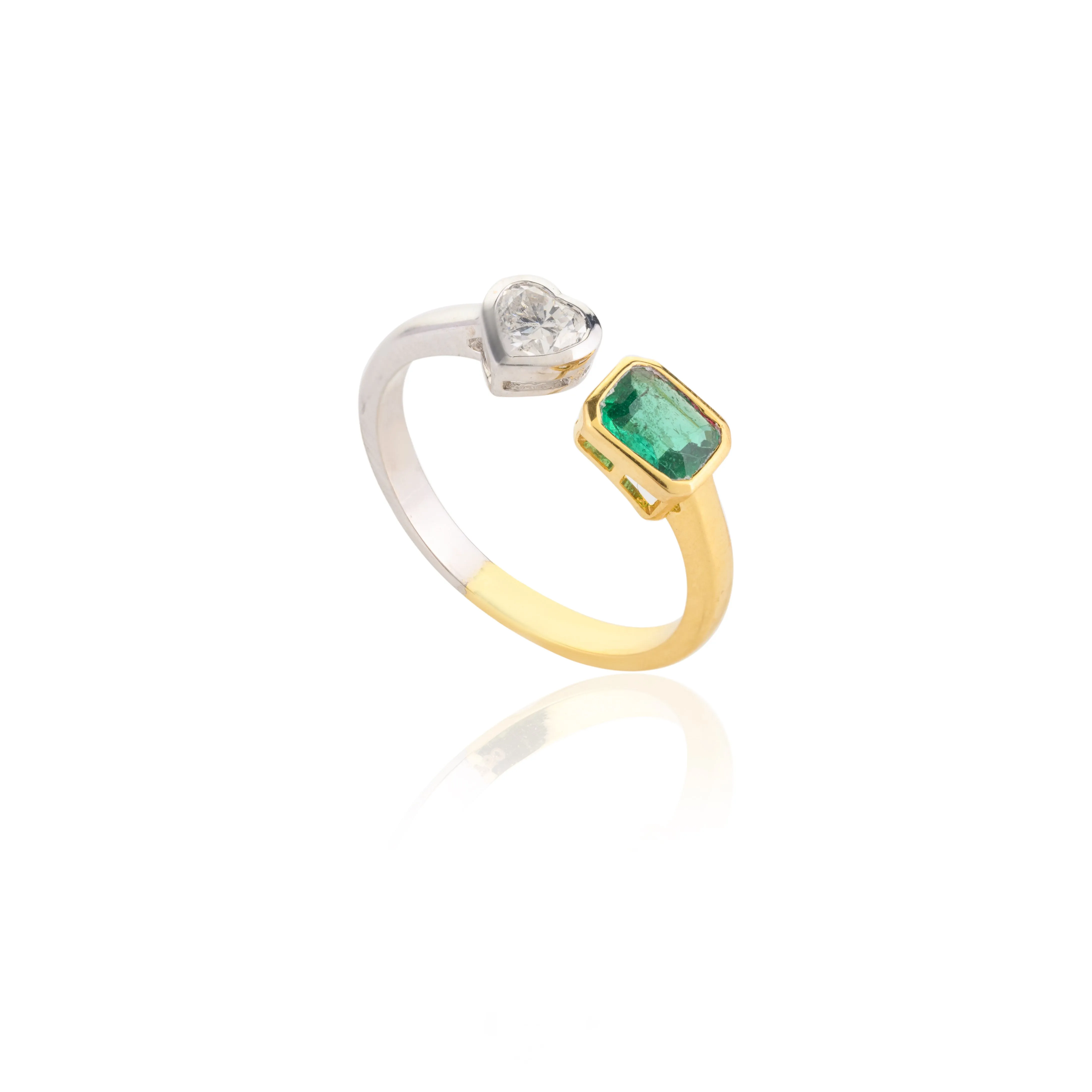 18K Gold Two Toned Emerald & Diamond Ring