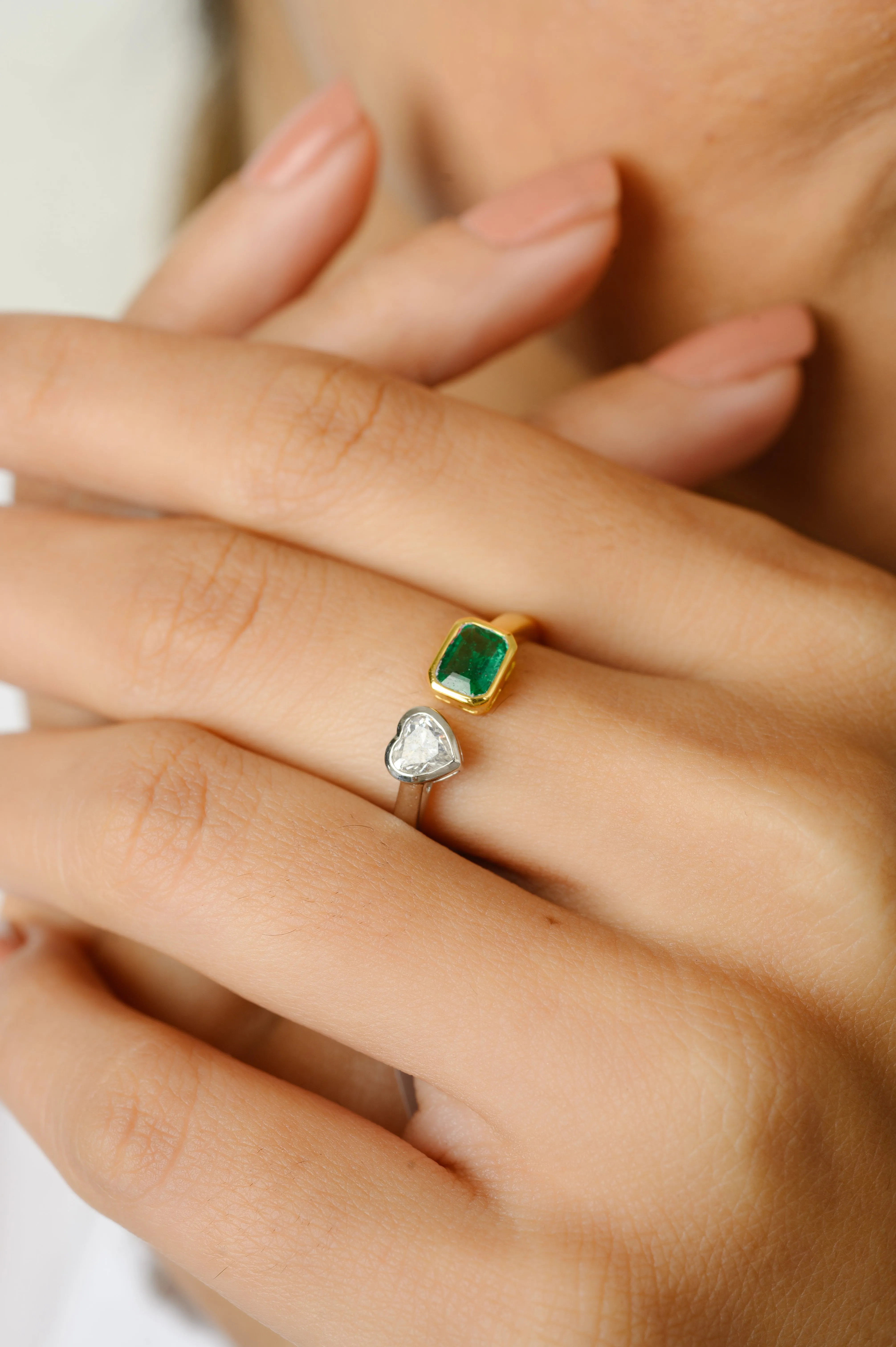 18K Gold Two Toned Emerald & Diamond Ring