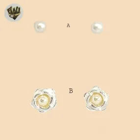 (2-3430) 925 Sterling Silver - Pearl Stud Earrings.