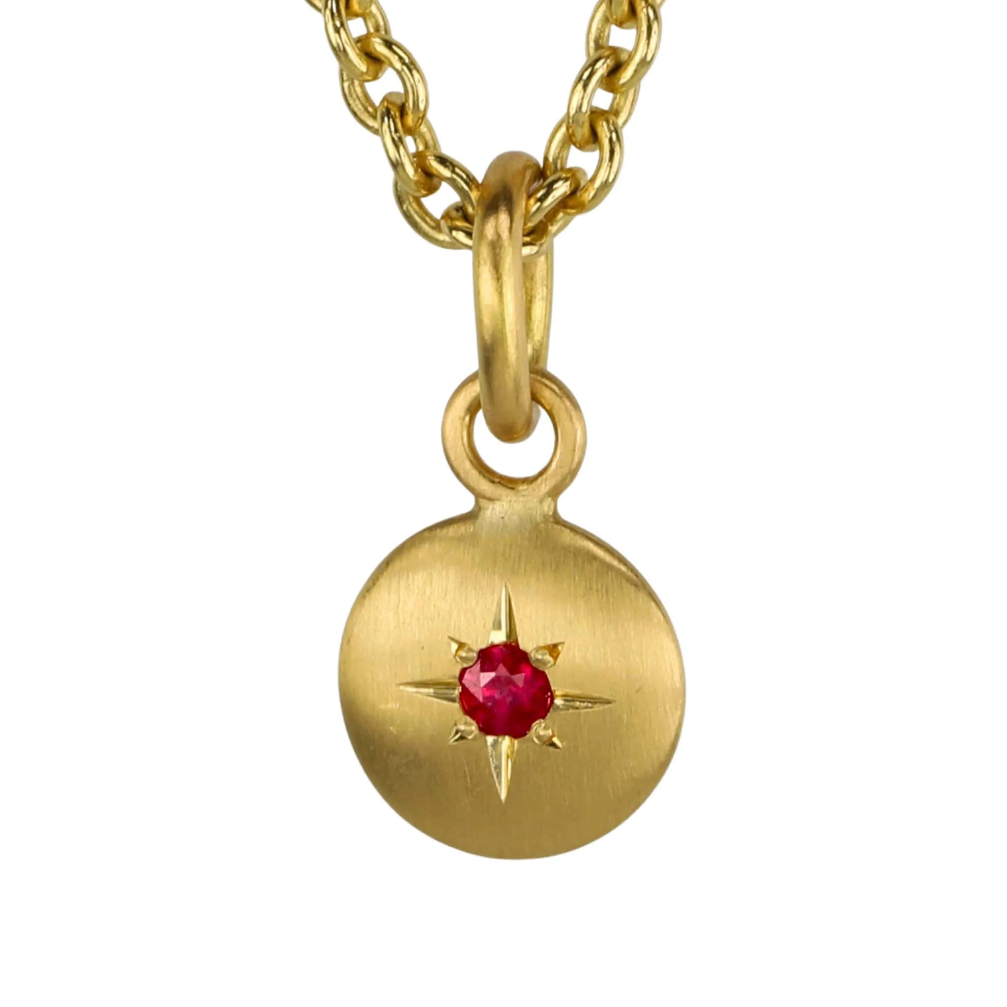 20K Gold Mini Lentil Pendant With Single Star-Set Burmese Ruby