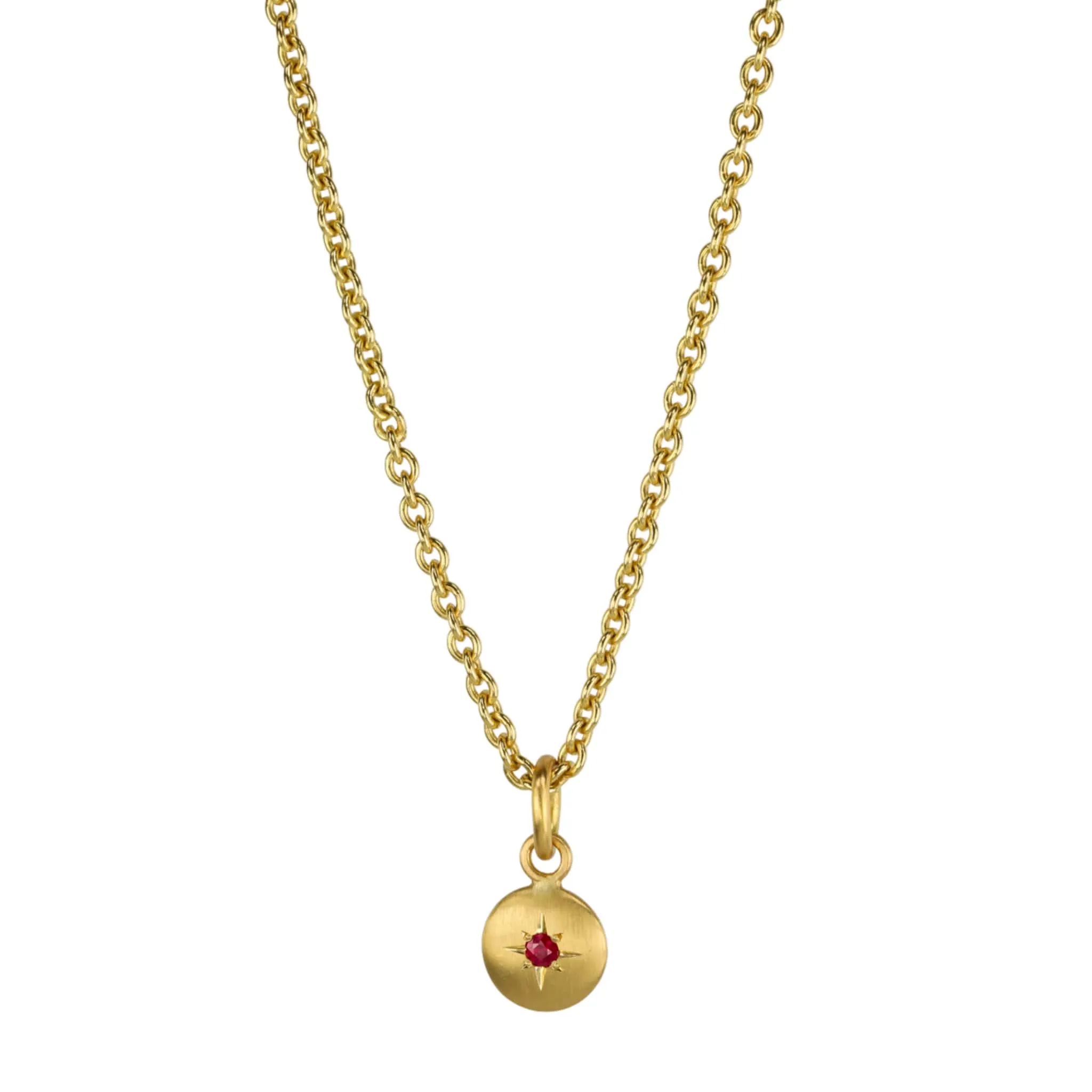 20K Gold Mini Lentil Pendant With Single Star-Set Burmese Ruby