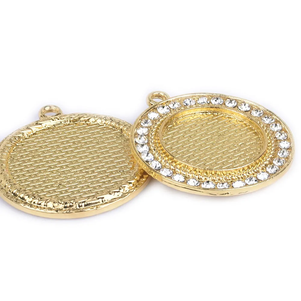 20mm Single Rhinestones Round Bezel Pendant Setting Cabochon Base Setting Wholesale Pendant Trays plated gold 10pcs