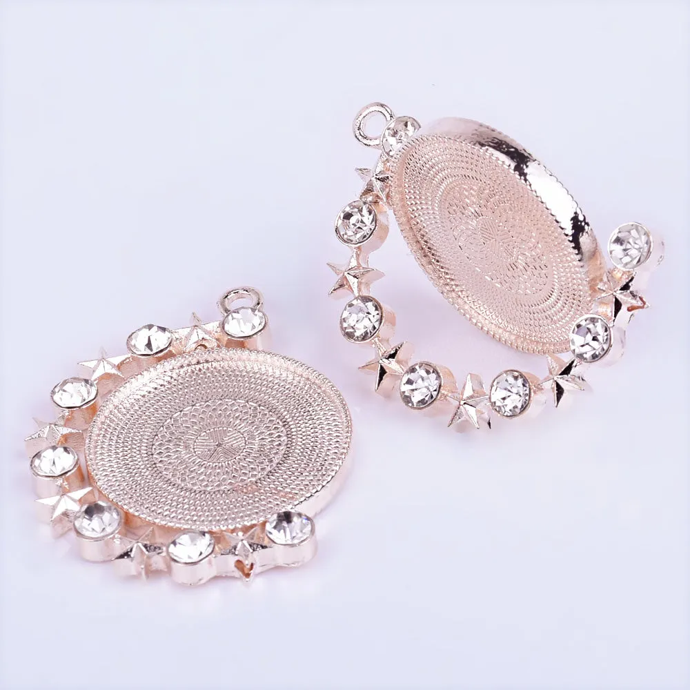 20mm Zinc alloy Round Pendant Tray Double Side Round Pendant Blanks with Rhinestones Blank Settings Wholesale rose gold 10pcs