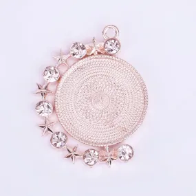 20mm Zinc alloy Round Pendant Tray Double Side Round Pendant Blanks with Rhinestones Blank Settings Wholesale rose gold 10pcs