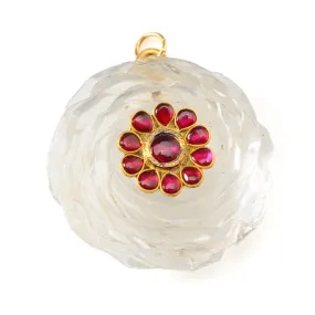 22k Gold and Ruby Rock Crystal Teshu Pendant