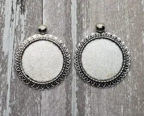 25mm Round Antique Silver Pendant Setting Bezels (2) - L1101