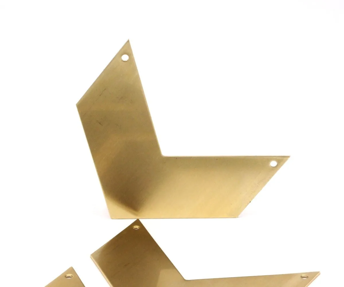 6 Raw Brass Chevrons 2 Holes (60x25x0.80mm) A0833--n0650