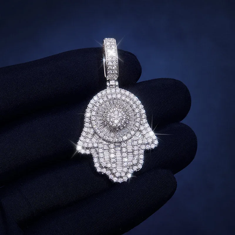 925 Sterling Silver Moissanite Hamsa Pendant