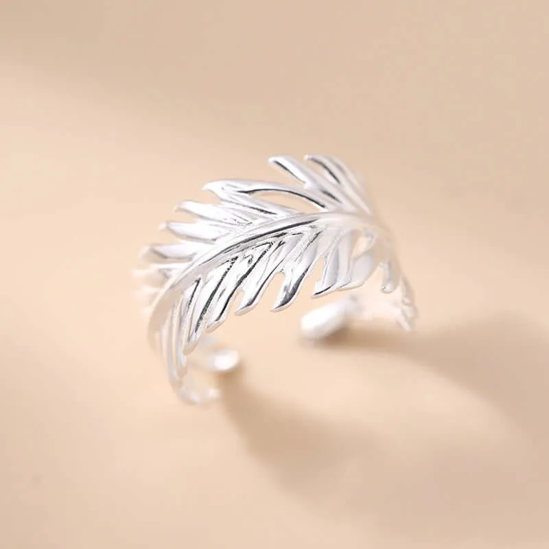 925 Sterling Silver Wide Palm Leaf Plain Ring