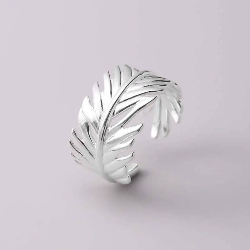 925 Sterling Silver Wide Palm Leaf Plain Ring