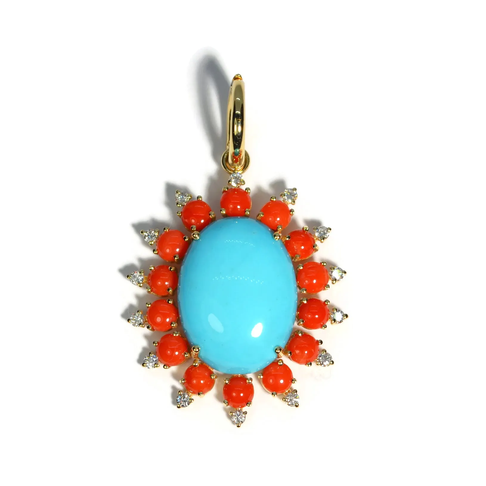 A & Furst - Sole - Pendant with Natural Arizona Turquoise, Natural Red Coral and Diamonds, 18k Yellow Gold