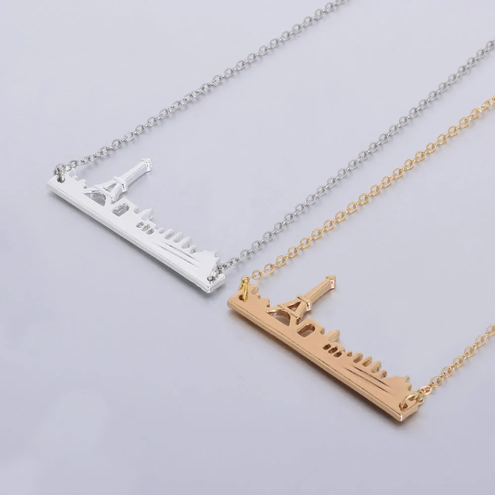 About 48*20mm City Necklace City Pendant Minimalist Necklace Jewelry visitors necklace Skyline Pendant Necklace Paris lover gift cute gold 1pcs