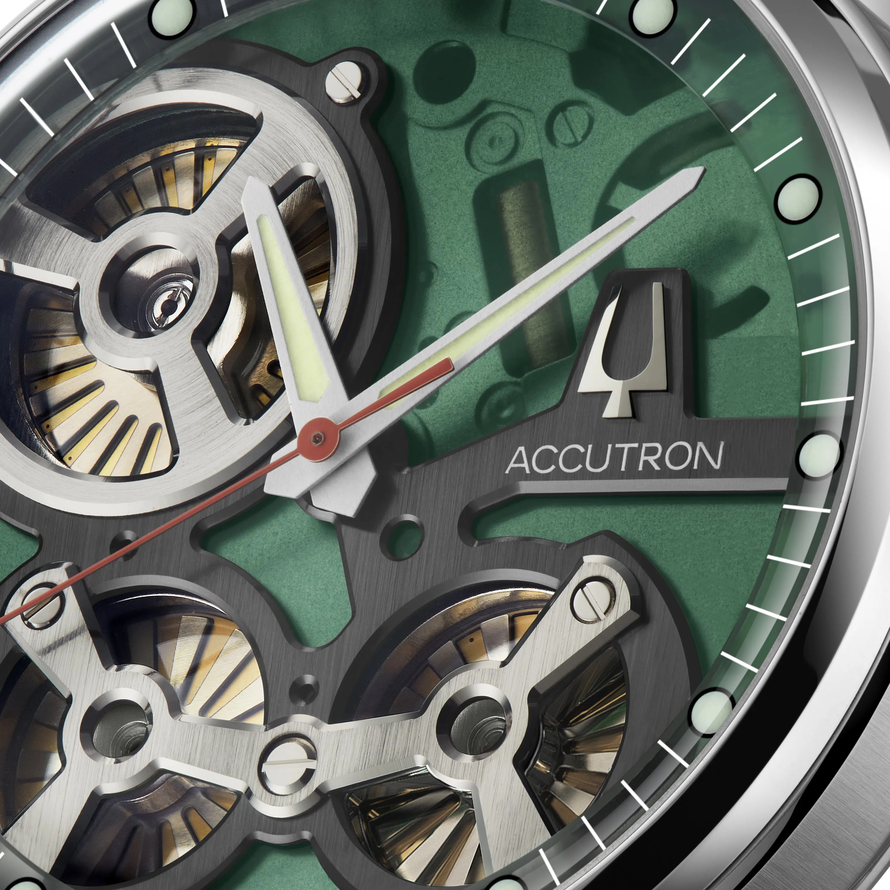 Accutron Spaceview 2020 ElectroStatic Green Dial Black Strap Watch 2ES6A005