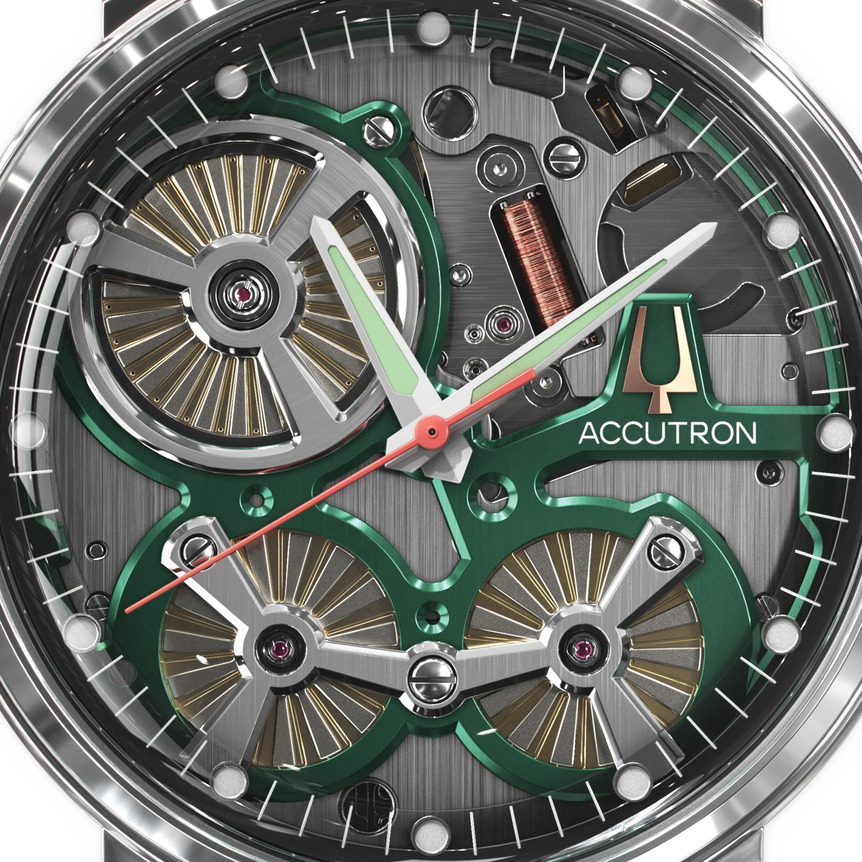 Accutron Spaceview 2020 ElectroStatic Green Dial Green Strap Watch 2ES6A003