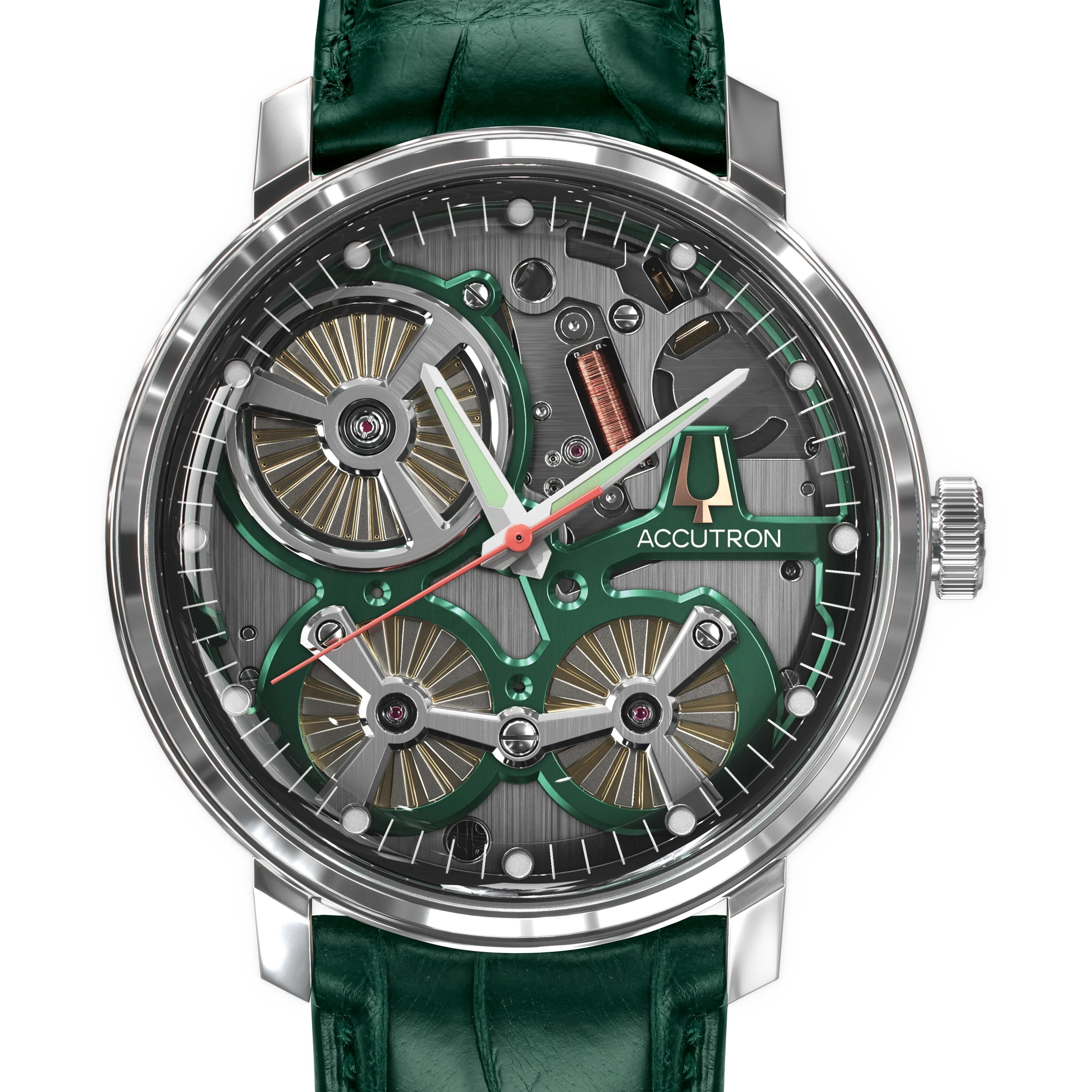 Accutron Spaceview 2020 ElectroStatic Green Dial Green Strap Watch 2ES6A003