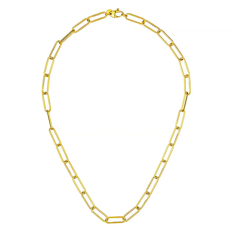 AFJ Gold Collection - Elongated Link Chain Necklace, Yellow Gold