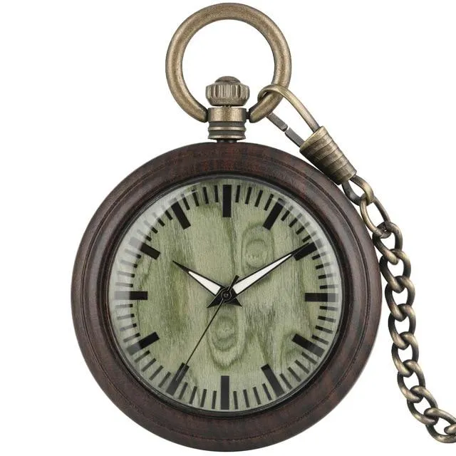 All Wood Pocket Watch with Bronze Chain