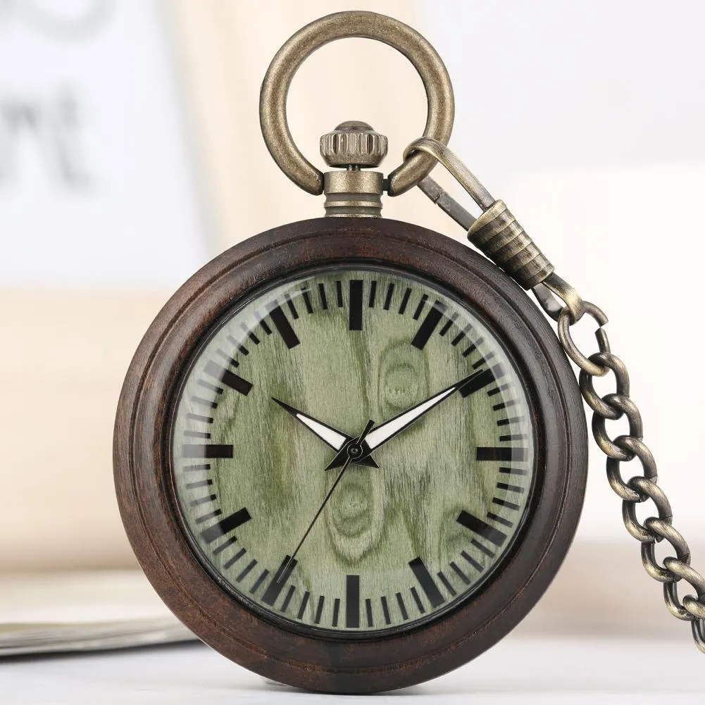 All Wood Pocket Watch with Bronze Chain