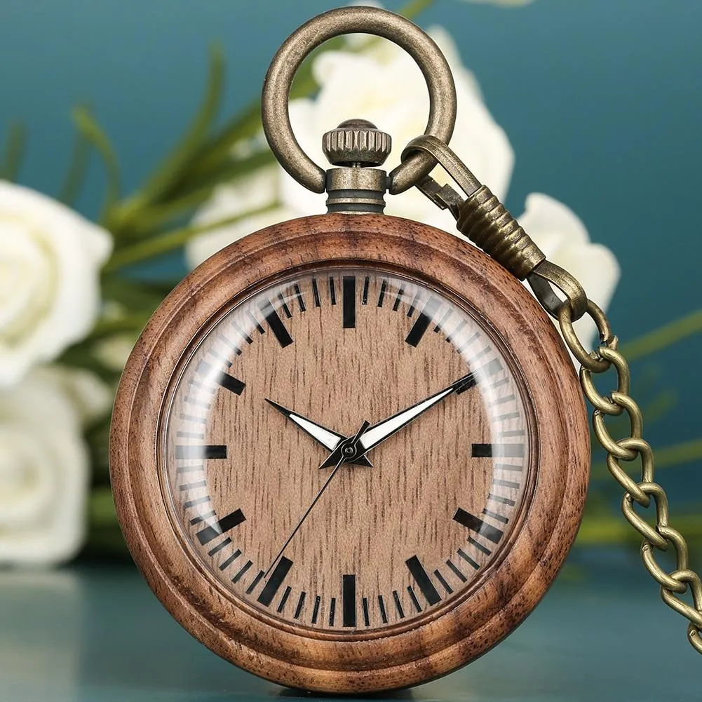 All Wood Pocket Watch with Bronze Chain