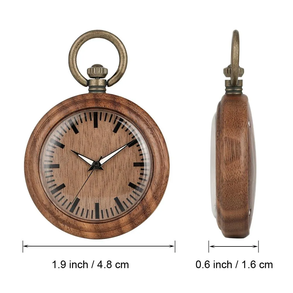 All Wood Pocket Watch with Bronze Chain